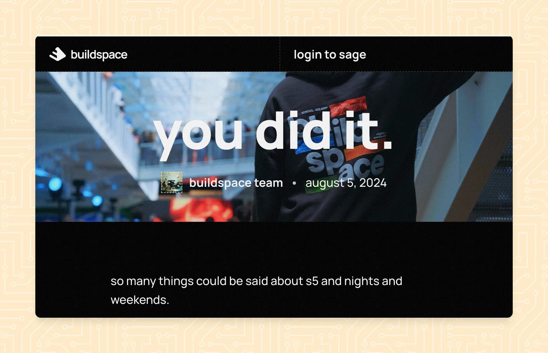 Screenshot of the Buildspace Blog with the words &#x27;You Did It&#x27;