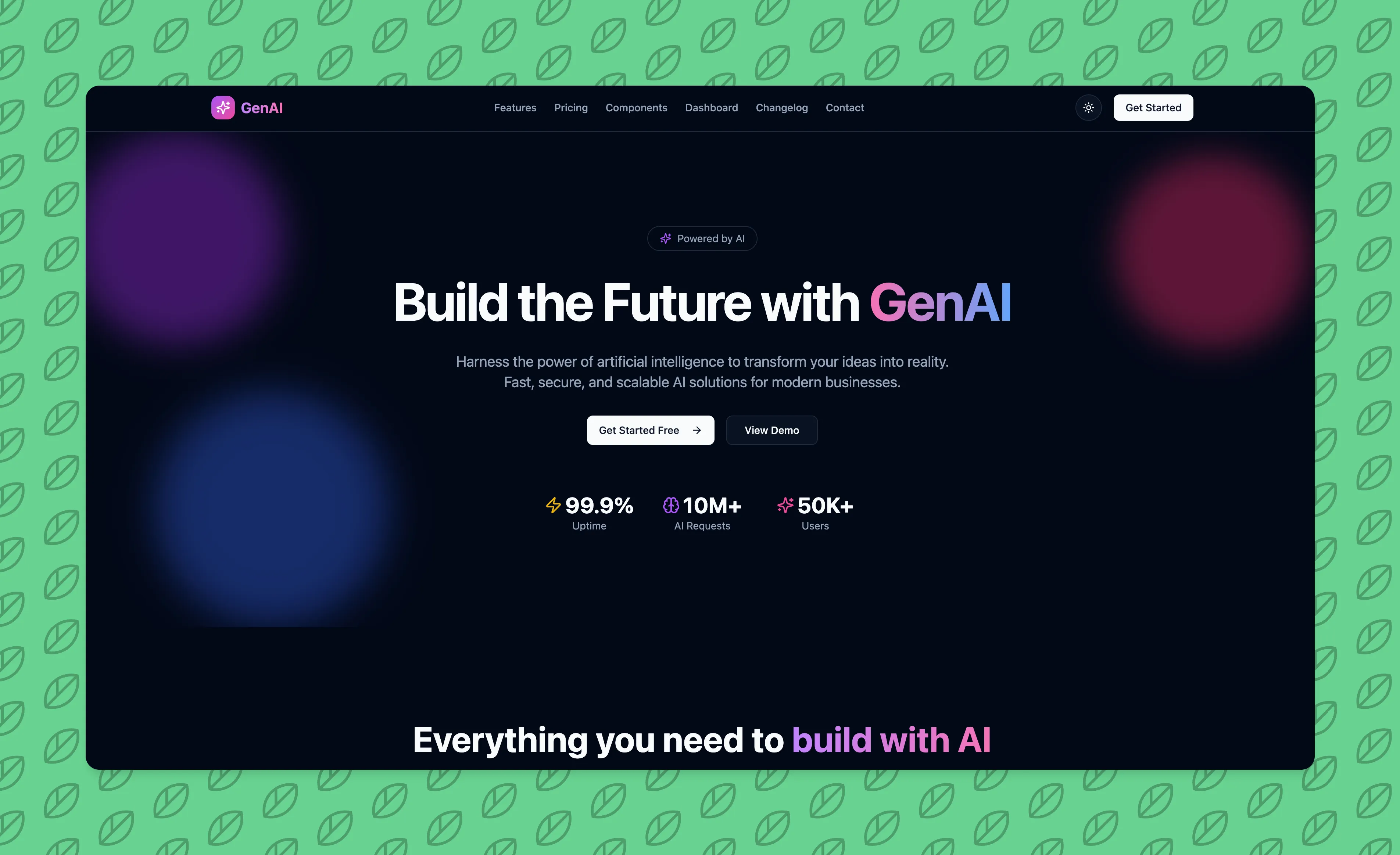 Screenshot of the Gen AI Startup Astro Theme