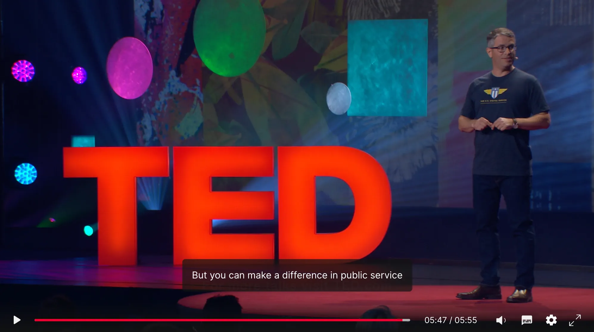 Screengrab from a TED Talk given by Matt Cutts, former USDS Administrator, with the subtitle &#x27;But you can make a difference in public service&#x27;